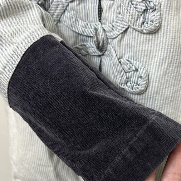 Free People Womens Jacket Medium Striped Denim Military Style Button Blazer - Picture 12 of 17